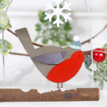Robin On Branch With Snowflake Christmas Decoration, 2 of 2