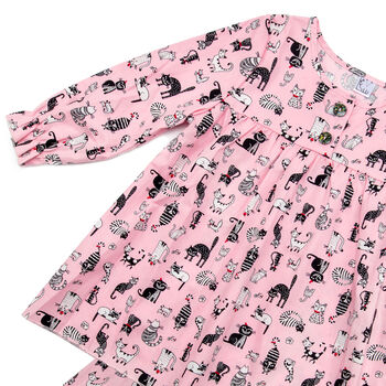 Girls Pink Cotton Pyjama Set Crazy Cat, 4 of 6