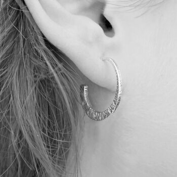 Molten Shimmer Silver Hoop Earrings, 4 of 6