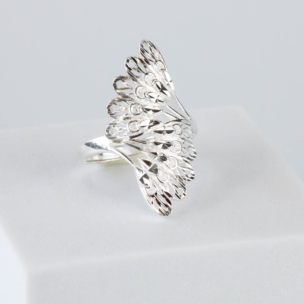 Sterling Silver Fan Design Adjustable Ring, 1 of 6