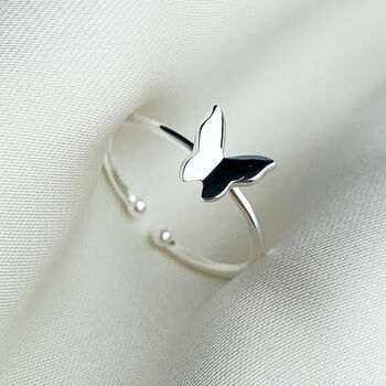 Sterling Silver Simple Butterfly Tiny Adjustable Ring, 2 of 5