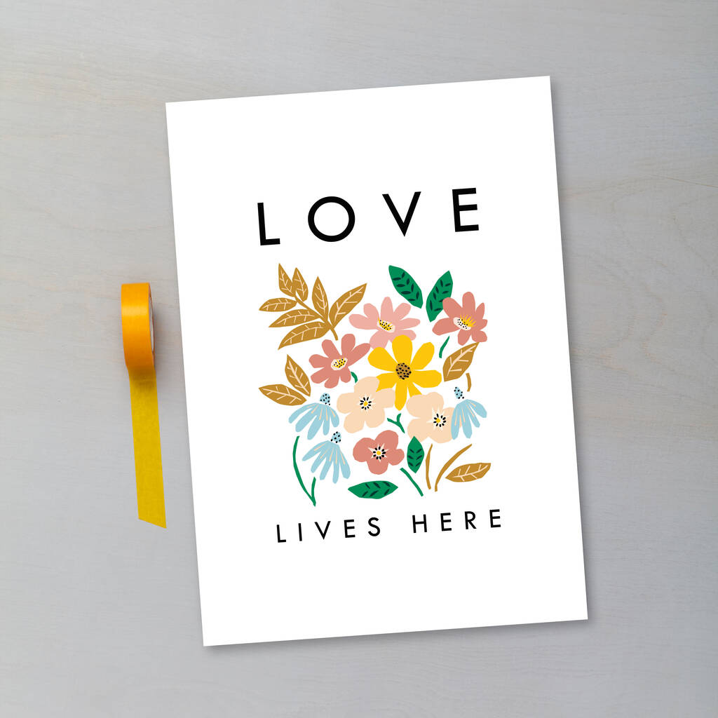Abstract Flowers Love Lives Here Print A4 By Lucy says I do ...