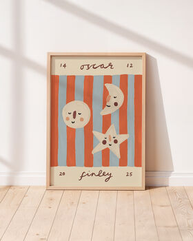 Personalised Illustrated Name Print With Moons, Stars And Stripes, 4 of 11