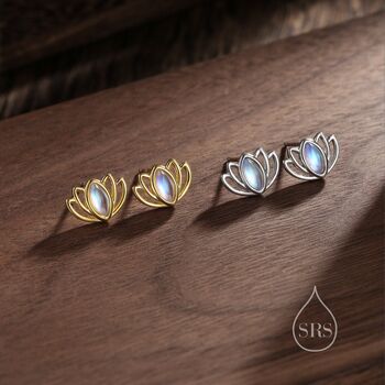 Lotus Flower Moonstone Stud Earrings Sterling Silver, 2 of 11
