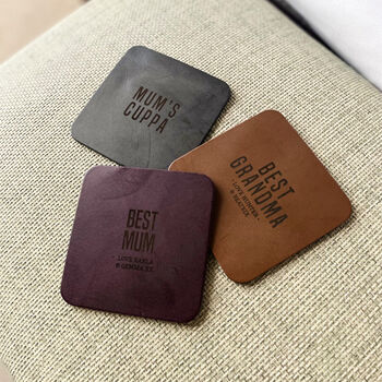 Personalised Vintage Leather Coaster Set Christmas Gift For Her, 2 of 9