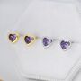 Tiny Amethyst Purple Cz Heart Stud Earrings, thumbnail 3 of 12