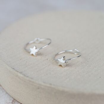 Sterling Silver Star Bead Charm Hoops, 2 of 4