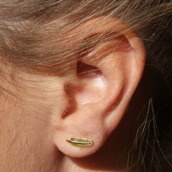 Feather Stud Earrings Gold Plated, 3 of 4