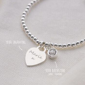 Sterling Silver Clasp Bracelet Personalised Mini Heart And Birthstone, 3 of 12