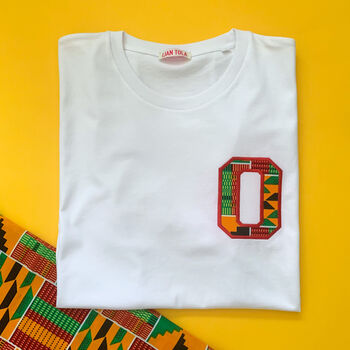 Personalised African Print Left Chest Initial T Shirt, 7 of 8