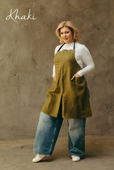 Personalised Linen Pottery Apron | Split Leg, 3 of 12