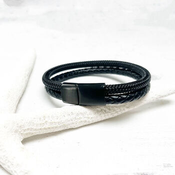 Stainless Steel And Leather Rope Mens Bracelet, 4 of 12