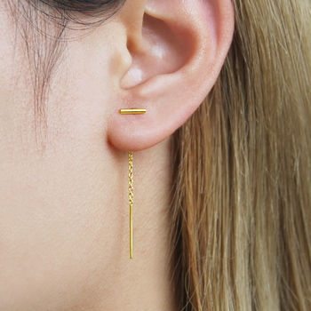 Bar Threader Gold Plated Silver Drop Earrings, 3 of 5