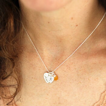Personalised Double Heart And Bail Birthstone Charm Necklace, 3 of 8