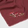 Mushroom Embroidered Burgundy Pashmina Scarf, thumbnail 4 of 5
