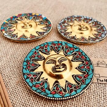 Smiling Gold Sun Incense Stick Holder Ash Catcher, 8 of 12