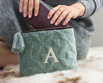 Luxurious Quilted Sage Green Embossed Wash Bag, 2 of 5