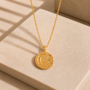 Double Sided Soleil And Lunar Disc Gold Plated Necklace, 2 of 3