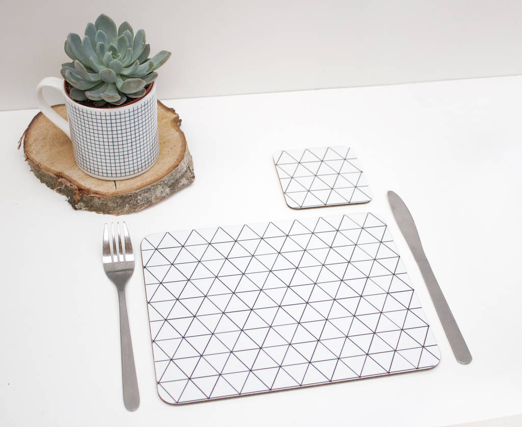 Placemat With Monochrome Triangle Geometric Design By Rolfe & Wills