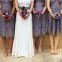 Bespoke Lace Bridesmaid Dresses In Bronze And Violet, thumbnail 1 of 7
