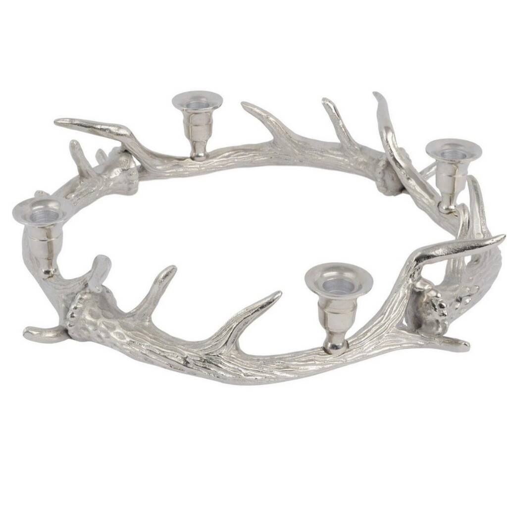 Nickle Antler Wreath Four Dinner Candle Holder By LH Interiors