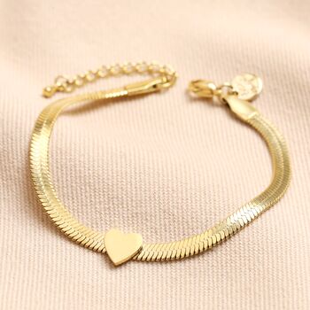 Gold Stainless Steel Heart Charm Herringbone Bracelet, 8 of 12