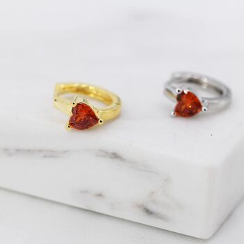 Garnet Red Heart Cz Huggie Hoop In Sterling Silver, 2 of 11