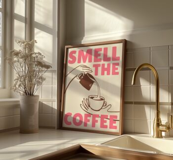 Smell The Coffee Kitchen Wall Art Print Retro, 5 of 11