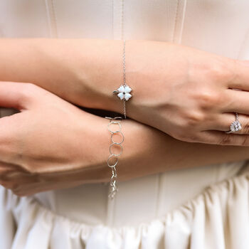 White Opal Clover Sterling Silver Bracelet, 6 of 12
