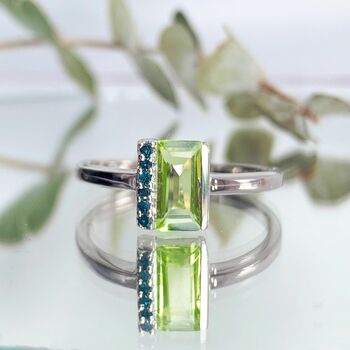 Sterling Silver Peridot And Blue Diamond Ring, 3 of 6