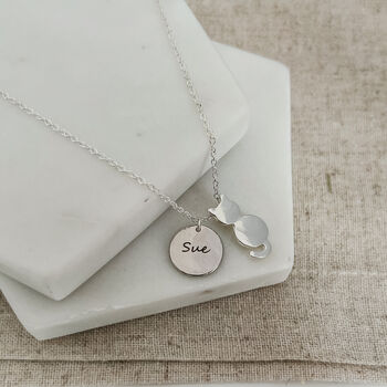 Personalised Silver Plated Cat Necklace, 5 of 5