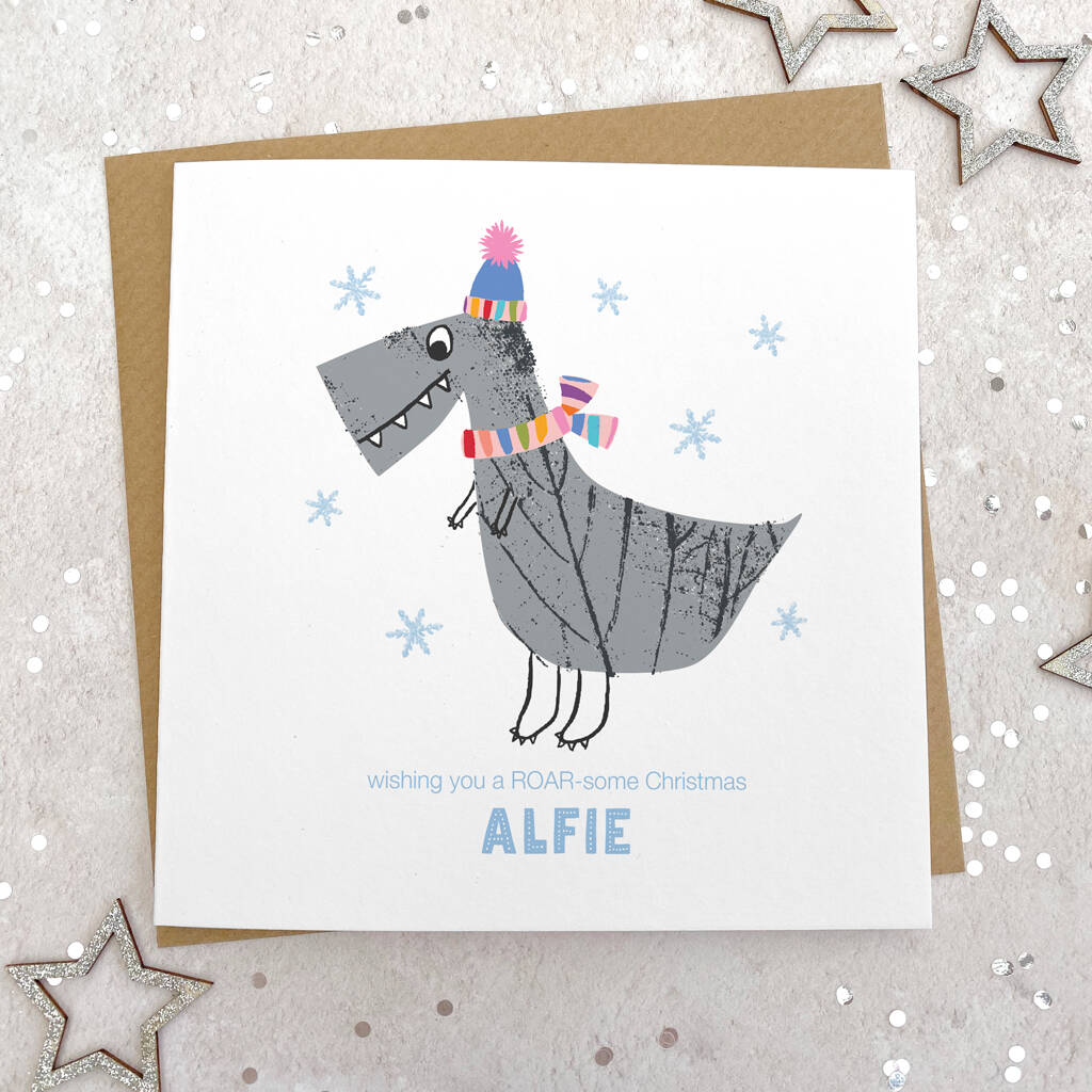 Personalised Festive Dinosaur Christmas Card