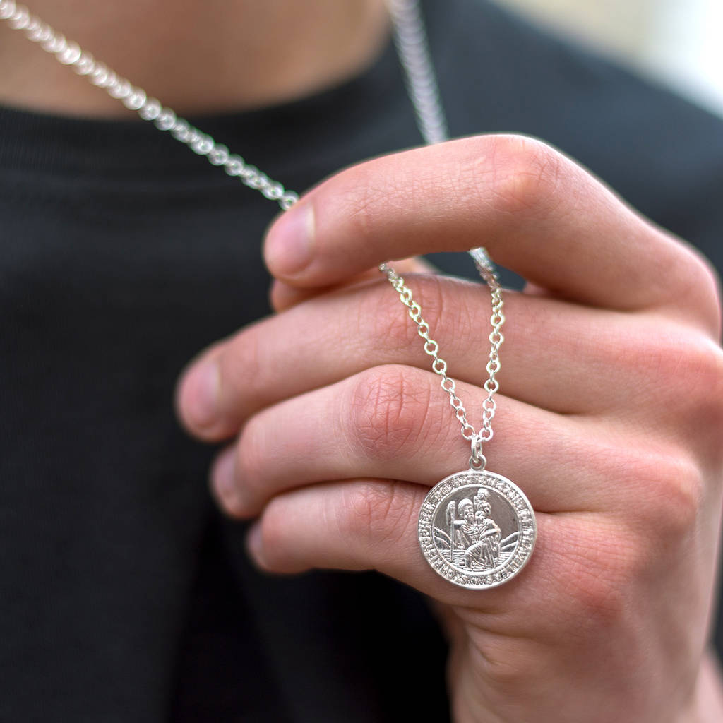 Sterling Silver St Christopher Chunky Round Necklace, 1 of 6