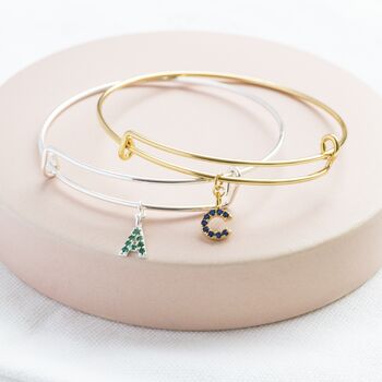 Gold Plated Or Silver Plated Birthstone Initial Bangle, 4 of 8