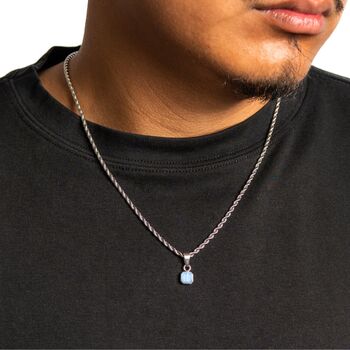 Silver Mini Blue Lace Agate Gemstone Pendant Necklace For Men, 2 of 10