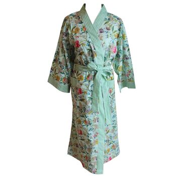 Ladies Mint Green Floral Print Cotton Dressing Gown, 4 of 4