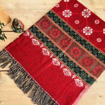 Handwoven Red Boho Recycled Cotton Throw Blanket, 2 of 9