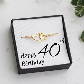 40th Birthday Bracelet For Her, Two Hearts Bracelet, Sterling Silver Personalised Gift, 7 of 8