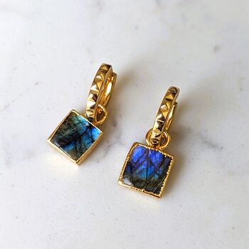 The Square Labradorite Gold Plated Gemstone Earrings, 3 of 8