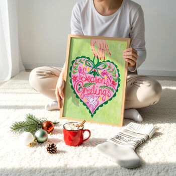 Season’s Greetings Heart Art Print – Festive Christmas Wall Art, 2 of 5