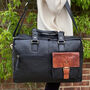 Black Premium Leather Travel Tote, Flight Bag, Gym Bag, thumbnail 1 of 8