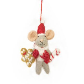 Handmade Felt Chris Mouse Christmas Hanging Decoration, 4 of 4