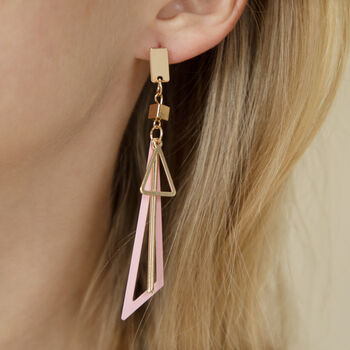 Pink Long Triangle Geometric Drop Earrings, 2 of 3