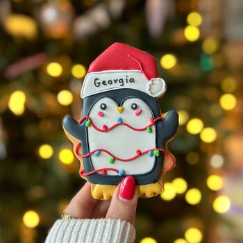 Personalised Christmas Penguin Letterbox Iced Cookie, 2 of 11