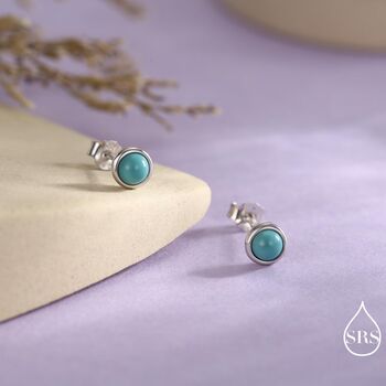 Sterling Silver Turquoise Stud Earrings, 3mm Or 4mm, Blue Or Green Turquoise Gemstone, 7 of 12