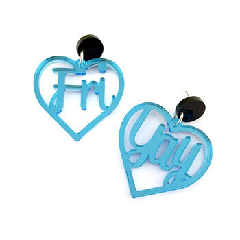 'Fri Yay' Mirrored Acrylic Slogan Earrings, 7 of 8