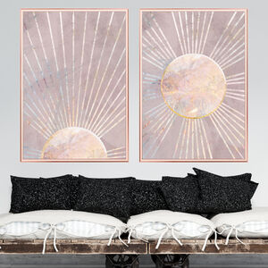 Two Boho Sun Pink Gold Bohemian Wall Art Prints