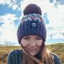 Simon Wilson Navy Fairisle Reflective Super Bobble Hat, thumbnail 1 of 6