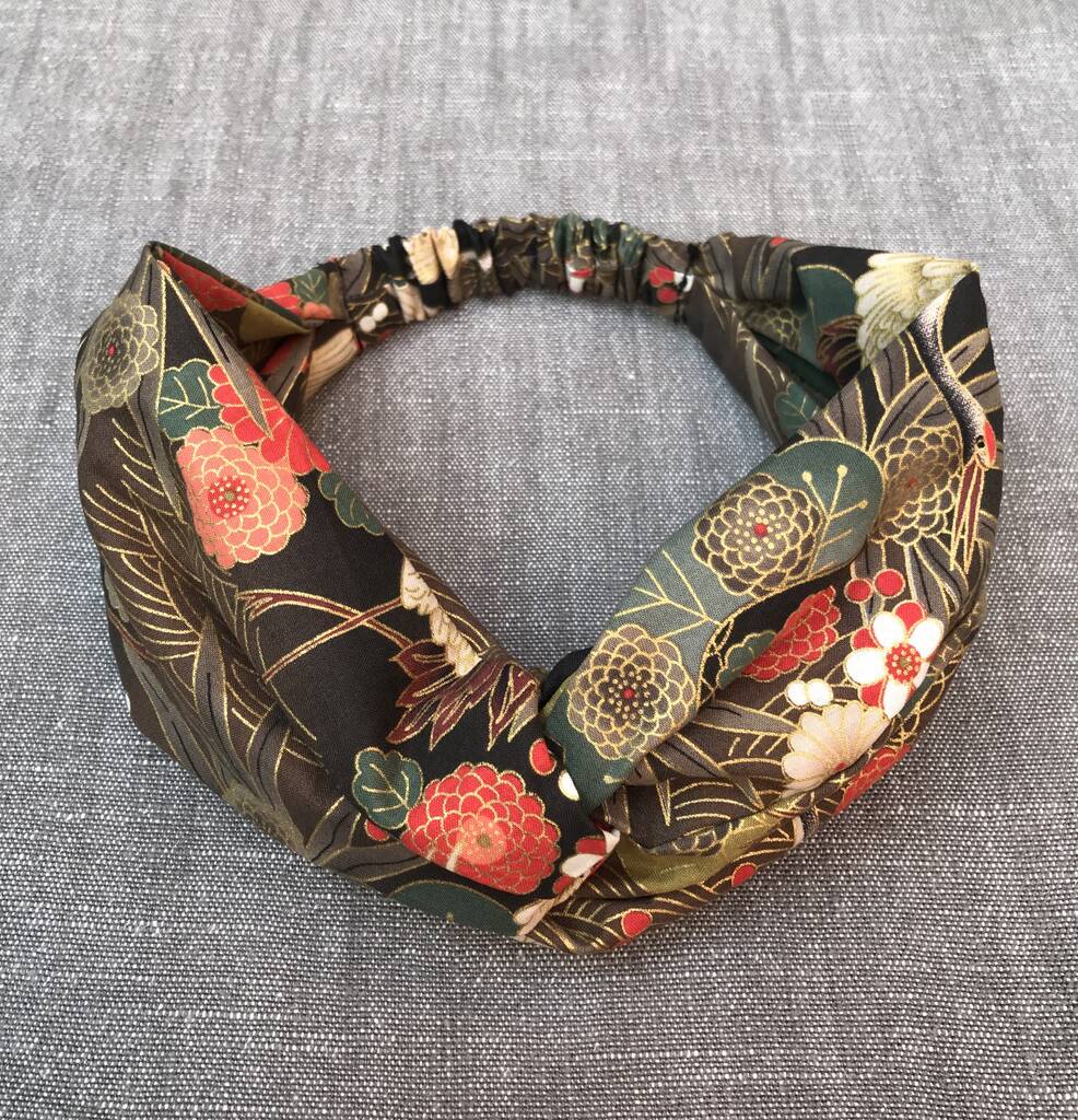 Japanese Floral Crane Cotton Headband By Lily King 4185