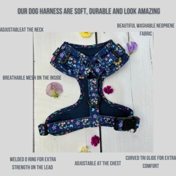 Navy And Pink Floral Dog Harness, 3 of 6